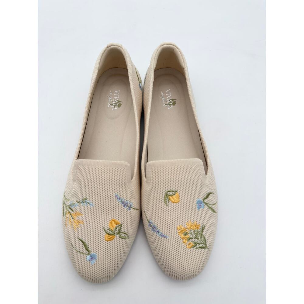 Vivaia Audrey Heeling Garden Embroidered Loafers French Floral Washable Knit 8.5 - Picture 5 of 11